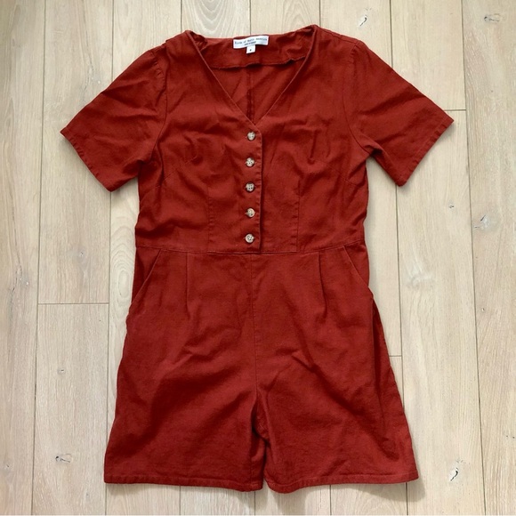 Birds of North America Linen Blend Romper in Burnt Orange Size 6 - Picture 1 of 12